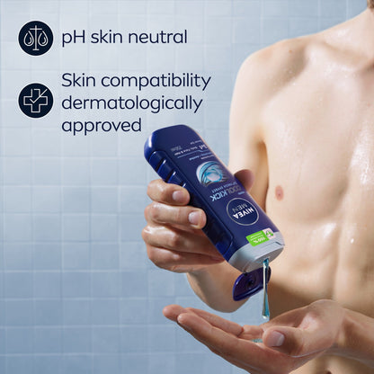 Nivea Men Cool Kick 24H Fresh Effect 3-In-1 Shower Gel For Body, Face & Hair 250ml