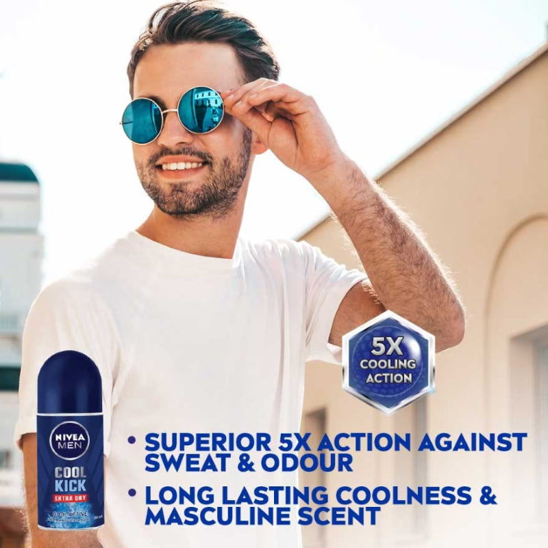 Nivea Men Cool Kick Extra Dry Cool Blue Deodorant Roll on 50ml