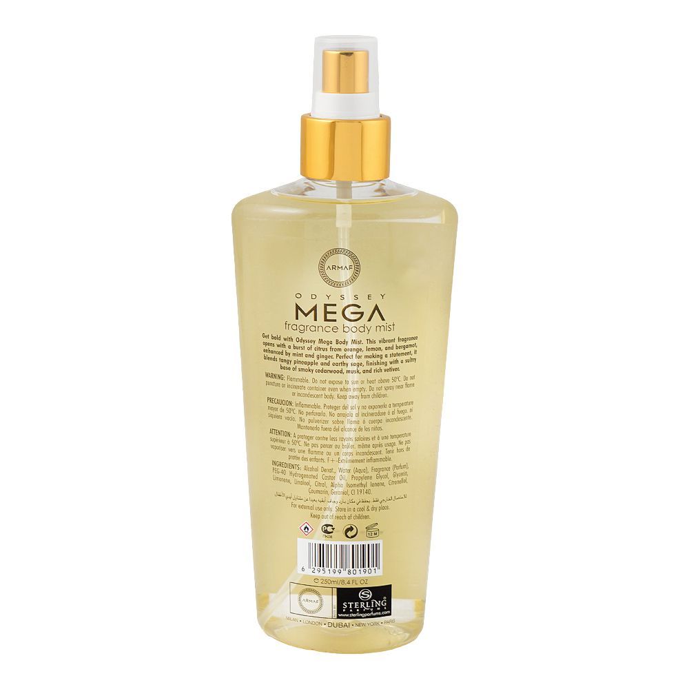 Armaf Odyssey Mega for Men Intense Fragrance Body Mist Limited Edition 250ml - Long Lasting Bold Masculine Perfume Spray