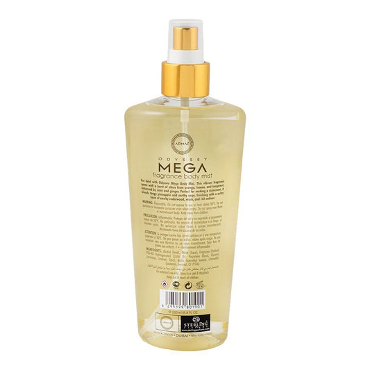 Armaf Odyssey Mega for Men Intense Fragrance Body Mist Limited Edition 250ml - Long Lasting Bold Masculine Perfume Spray