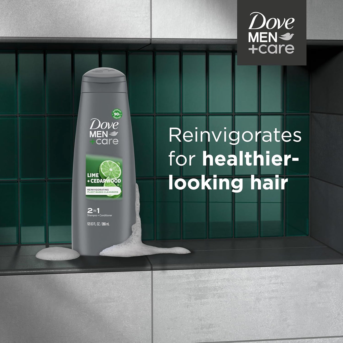 Dove Men + Care 2 in 1 Shampoo and Conditioner Lime + Cedarwood For Healthy Looking Hair Naturally Derived Plant Based Cleans