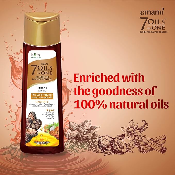 Emami 7 in 1 Blends Damage Control Castor Hair Oil 100ml - Nourishing Hair Care Oil for Hair Repair, Smooth Shiny & Strong He