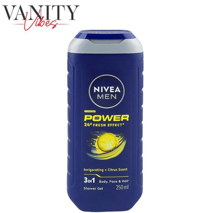 Nivea Men Power 24H Fresh Effect 3-In-1 Shower Gel For Body, Face & Hair 250ml
