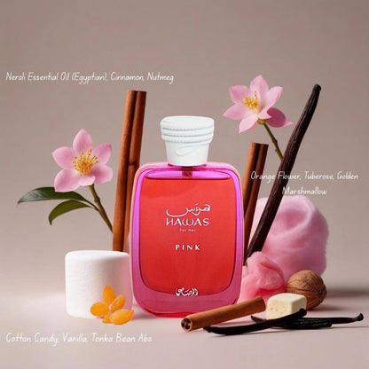 Hawas Pink for Her Eau de Parfum Spray 100ml by Rasasi Long-Lasting Feminine & Floral Fragrance