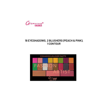 Glamorous Face Eyeshadow Palette 16 Eyeshadows, 2 Blushers Peach & Pink, 1 Contour (01)