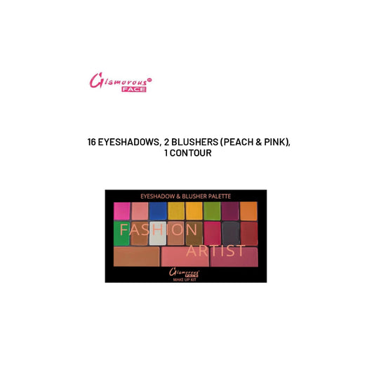 Glamorous Face Eyeshadow Palette 16 Eyeshadows, 2 Blushers Peach & Pink, 1 Contour (01)