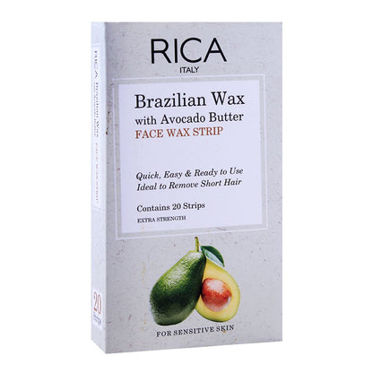 Rica Brazilian Wax With Avocado Butter Face Wax Strip 20 Strips For Sensitive Skin