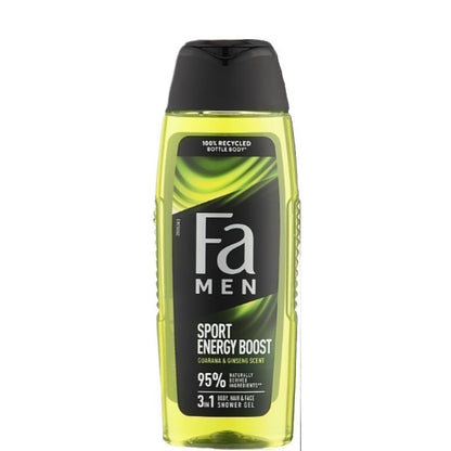 Fa Men Sport Energy Boost 3-in-1 Hair, Body & Face Shower Gel 400ml – 95% Naturally Derived Ingredients