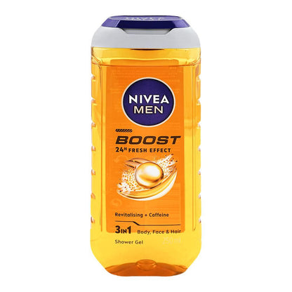 Nivea Men Boost 24H Fresh Effect 3-In-1 Shower Gel For Body, Face & Hair 250ml