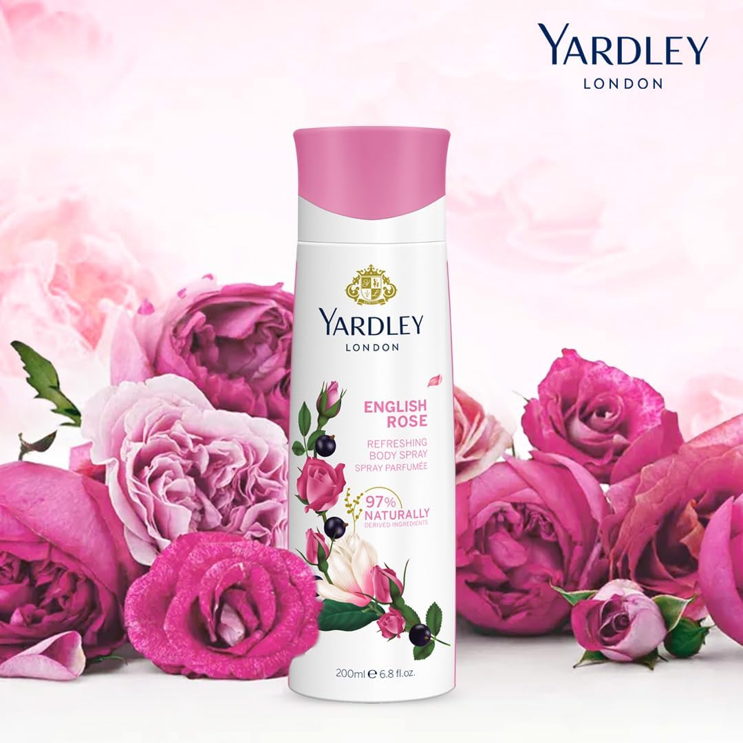 Yardley London English Rose Refreshing Body Spray for Women 150ml - Long Lasting Romantic Floral Rose Fragrance Mist with Sof