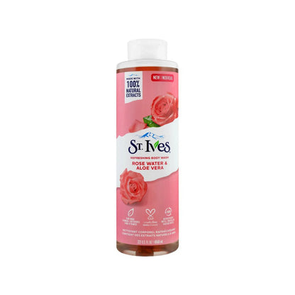 St Ives Rose Water & Aloe Vera Body Wash 650ml - Hydrating & Refreshing Shower Gel for Soft & Glowing Skin