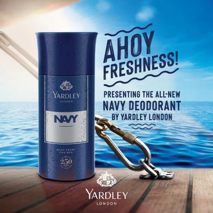 Yardley London Navy Body Spray for Men 150 ml Fresh Masculine Fragrance & Long‑Lasting Freshness