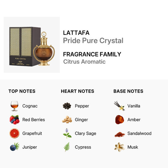 Lattafa Pride Pure Crystal Eau de Parfum 100ml - Long Lasting Fresh Elegant Unisex Fragrance for Men & Women