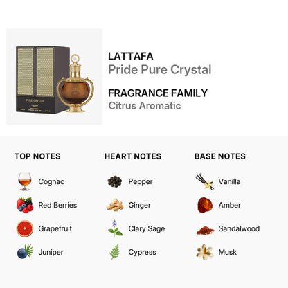 Lattafa Pride Pure Crystal Eau de Parfum 100ml - Long Lasting Fresh Elegant Unisex Fragrance for Men & Women