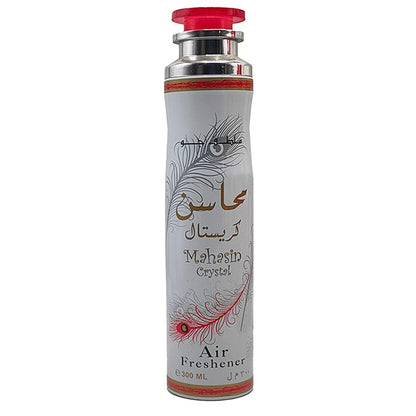 Lattafa Mahasin Crystal Air Freshener 300ml – Long Lasting Luxury Fresh Floral Fruity Fragrance Room Spray for Home & Office