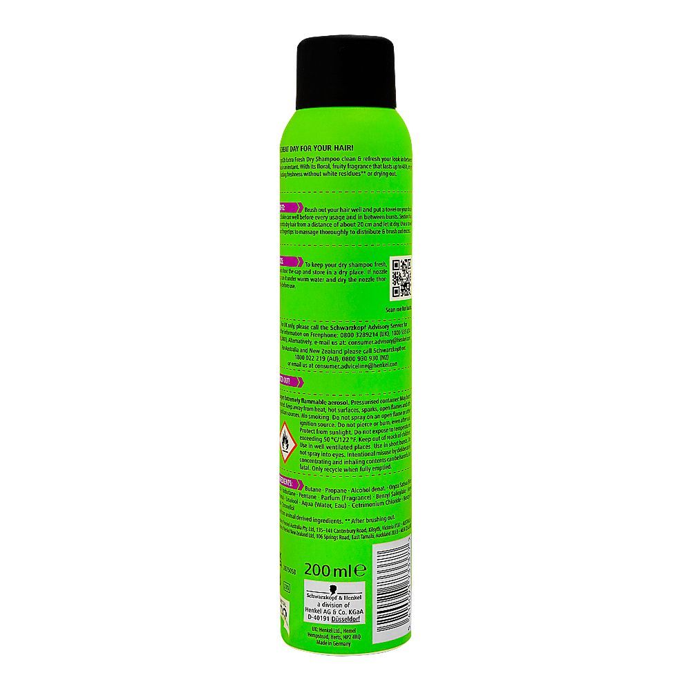 Schwarzkopf Got2b Dry Shampoo Instant Fresh Up Dry Shampoo 200 ml Extra Fresh Feel & Oil Control