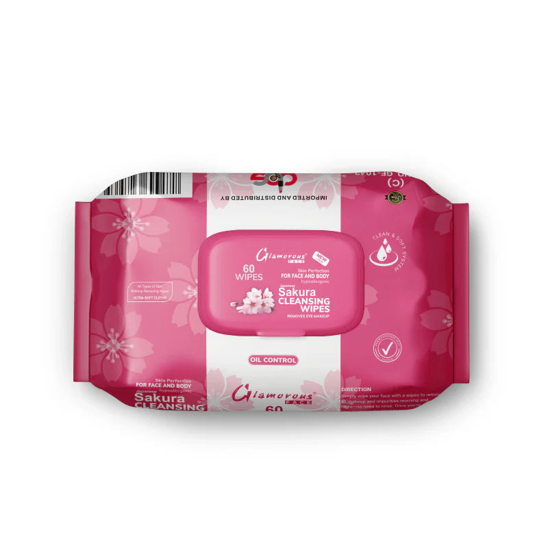Glamorous Face Cleansing Makeup Remover Wipes Large 60 Pieces (Japanese Sakura)
