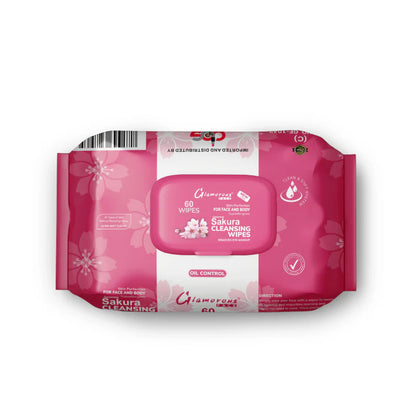 Glamorous Face Cleansing Makeup Remover Wipes Large 60 Pieces (Japanese Sakura)