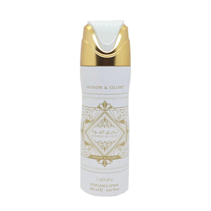 Badee Al Oud Honor & Glory Deodorant Spray 200ml + Badee Al Oud Honor & Glory Air Freshener 300ml by Lattafa (Pack of 2)