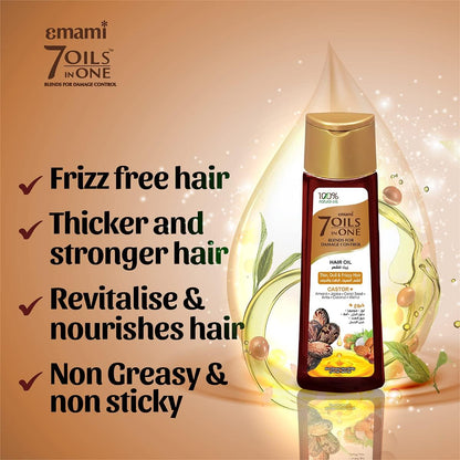 Emami 7 in 1 Blends Damage Control Castor Hair Oil 200ml - Nourishing Hair Care Oil for Hair Repair, Smooth Shiny & Strong He