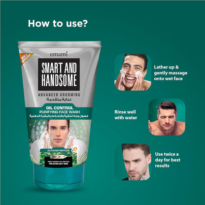 Emami Smart & Handsome Advanced Grooming Purifying Face Wash 100g – Deep Cleansing Men’s Face Wash for Oil Control, Dirt Remo