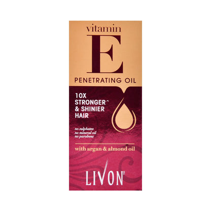 Livon Vitamin E Penetrating Hair Oil with Argan & Almond Oil 100ml – Deep Nourishment Frizz Control & Smooth Shine Hair Care 