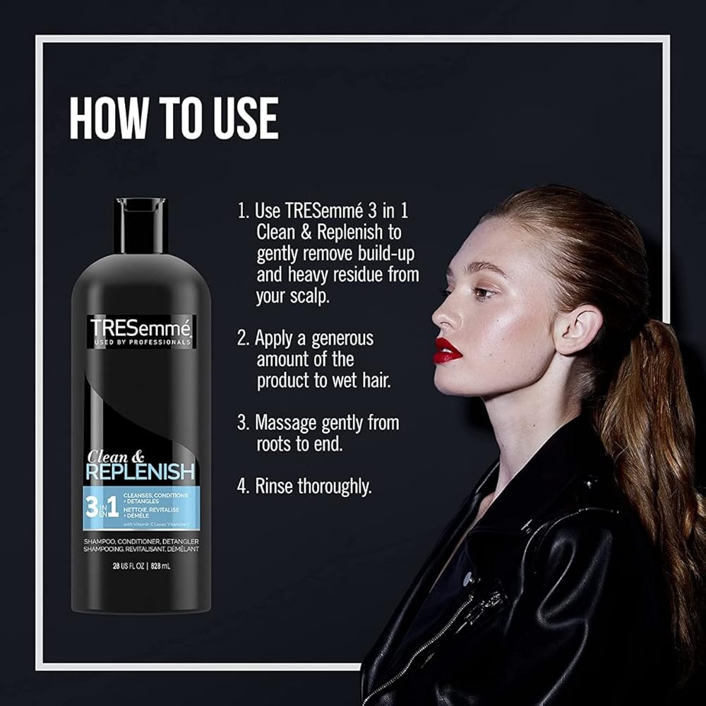 TRESemmé CLEAN & REPLENISH 3in1 Shampoo Conditioner and Hair Detangler 828ml