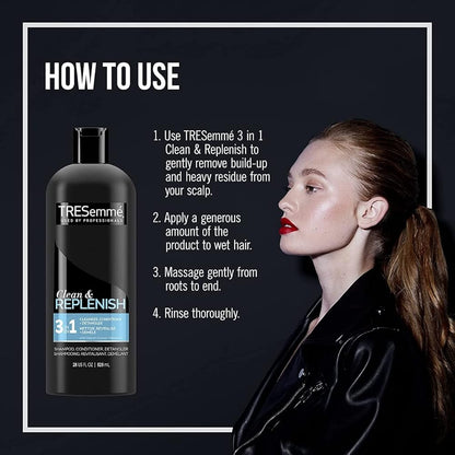 TRESemmé CLEAN & REPLENISH 3in1 Shampoo Conditioner and Hair Detangler 828ml