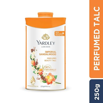 Yardley London Imperial Sandalwood Perfumed Talcum Powder 250g - Premium Fragrance Collection, Long Lasting Woody Floral Scen