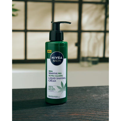 Nivea Men Sensitive Pro Ultra Calming Liquid Shaving Cream 200ml – With 100% Plant-Based Hemp Seed Oil & Vitamin E for Sensit