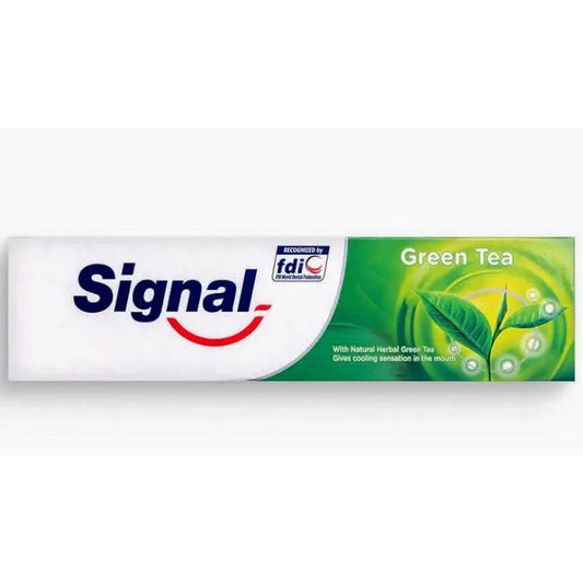Signal Green Tea Toothpaste 100ml - Natural Herbal Fluoride Toothpaste for Cavity Protection, Fresh Breath, Plaque Control & 