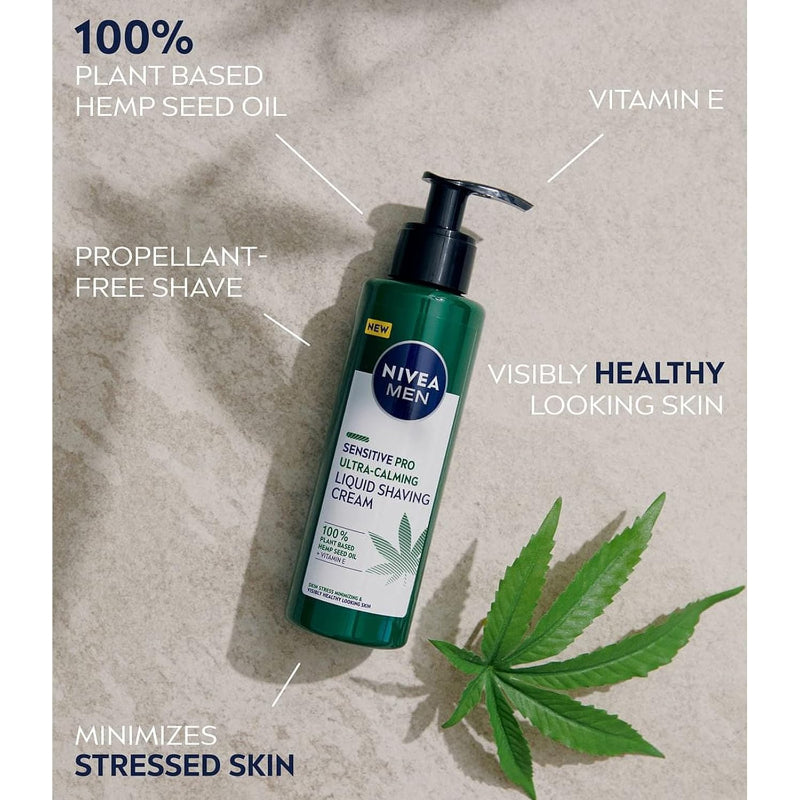 Nivea Men Sensitive Pro Ultra Calming Liquid Shaving Cream 200ml – With 100% Plant-Based Hemp Seed Oil & Vitamin E for Sensit