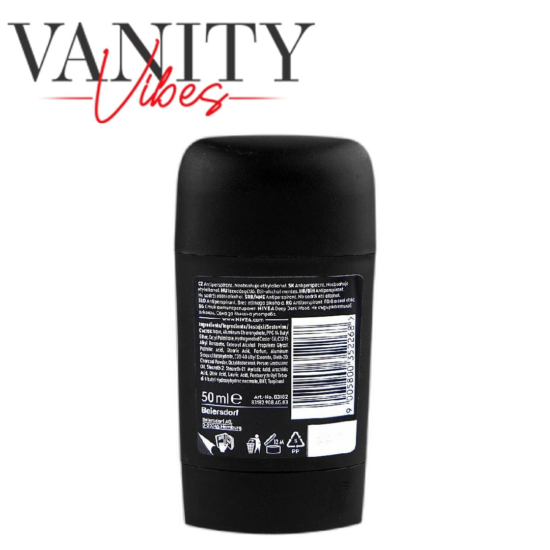 Nivea Men 72H Deep Dark Wood Black Carbon Deodorant Stick, Anti-Perspirant, 50ml