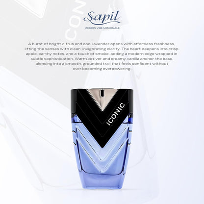 Sapil Iconic Eau de Toilette for Men 100ml - Long Lasting Masculine Fragrance Perfume with Fresh Woody Aromatic Notes, All Da