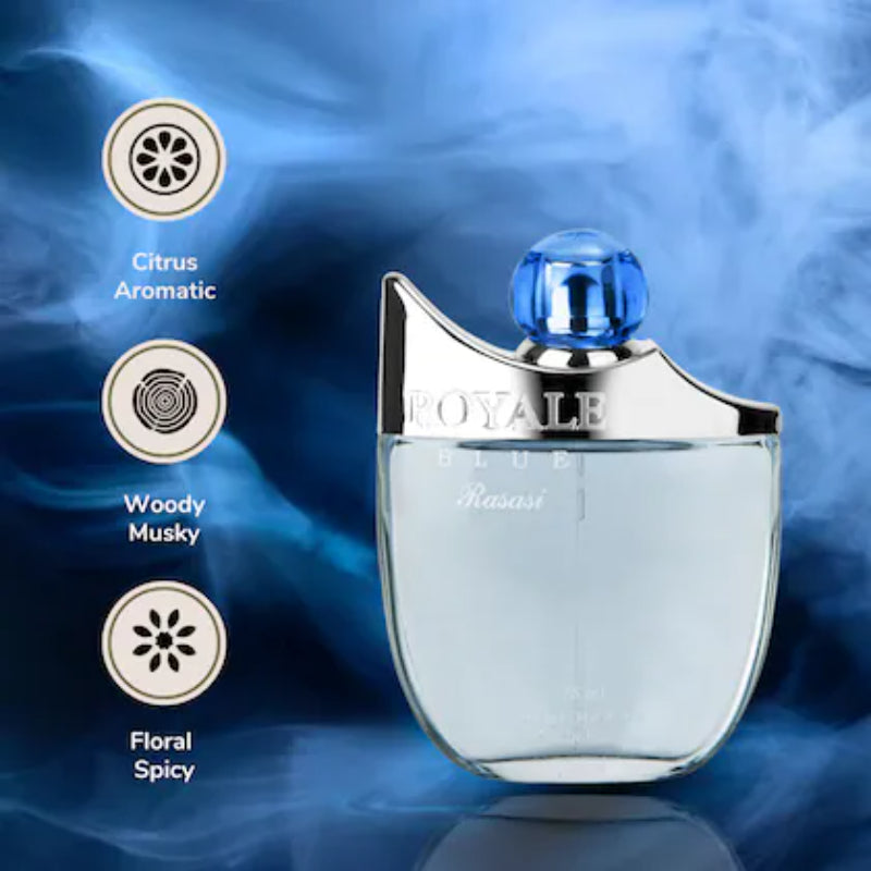 Rasasi Royale Blue Eau de Parfum 75ml - Long Lasting Original Fresh Masculine Fragrance for Men
