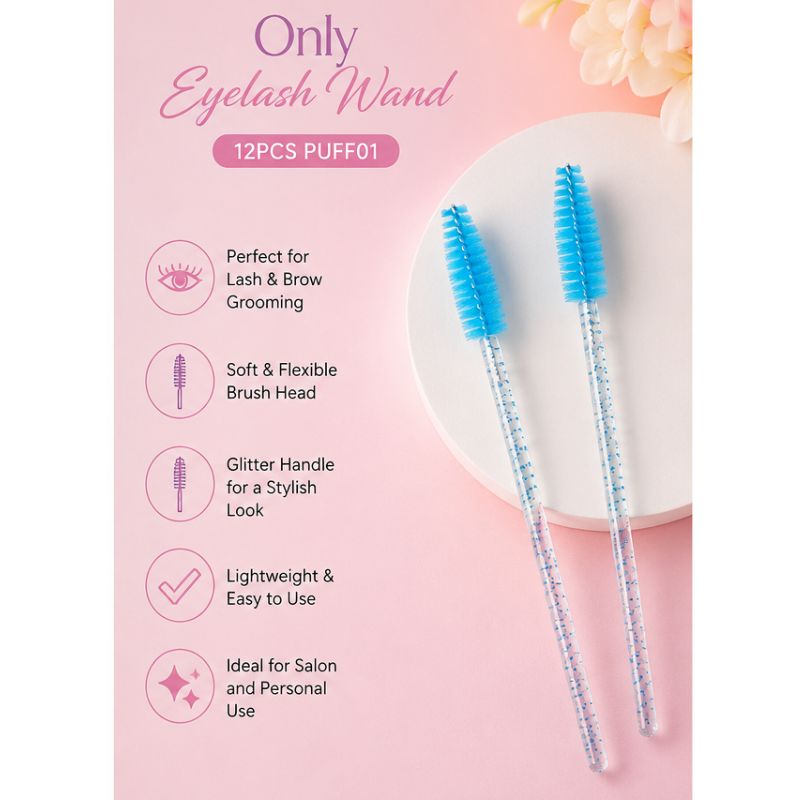 Only Eyelash Wand 12Pcs Puff-01 – Disposable Mascara Wands for Eyelash Extension Application, Brow Grooming & Hygienic Makeup