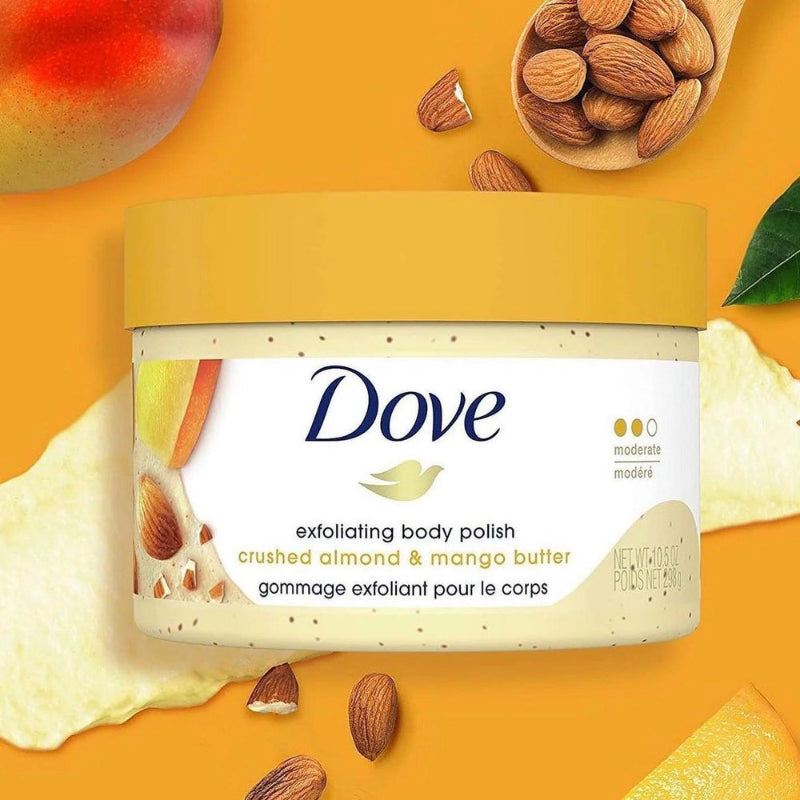 Dove Exfoliating Body Polish Crushed Almond & Mango Butter 298g – Gommage Exfoliant Pour Le Corps for Smooth Soft Skin