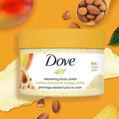 Dove Exfoliating Body Polish Crushed Almond & Mango Butter 298g – Gommage Exfoliant Pour Le Corps for Smooth Soft Skin