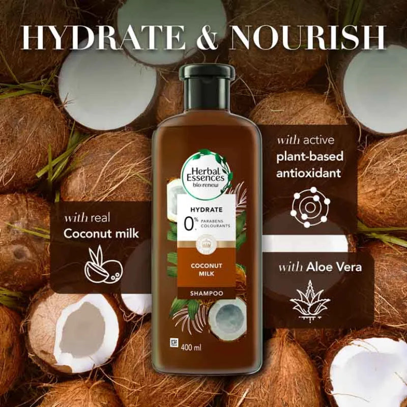 Herbal Essences Bio:Renew Hydrate Coconut Milk Shampoo 400ml - Moisturizing Shampoo for Smooth, Soft & Hydrated Hair