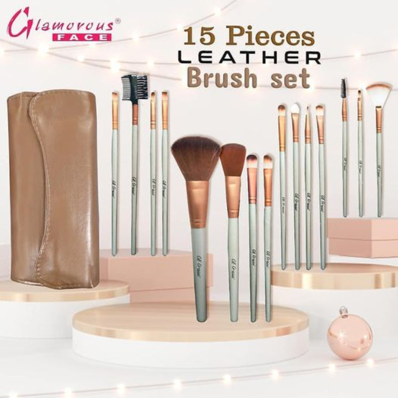 Glamorous Face 15 Piece Leather Brush set