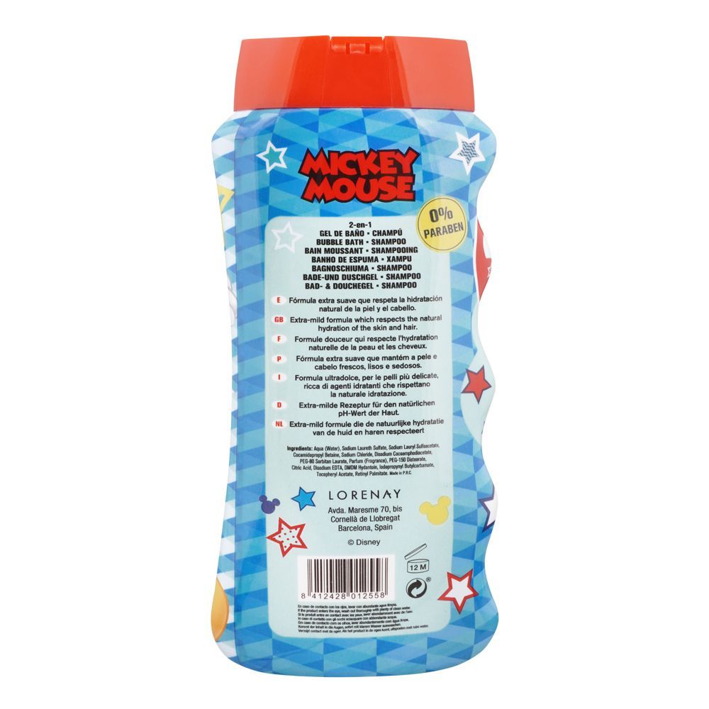 Lorenay Disney Mickey Mouse 2-in-1 Bubble Bath & Shampoo 475ml - Gentle Kids Hair & Body Wash for Soft Cleansing, Tear-Free F