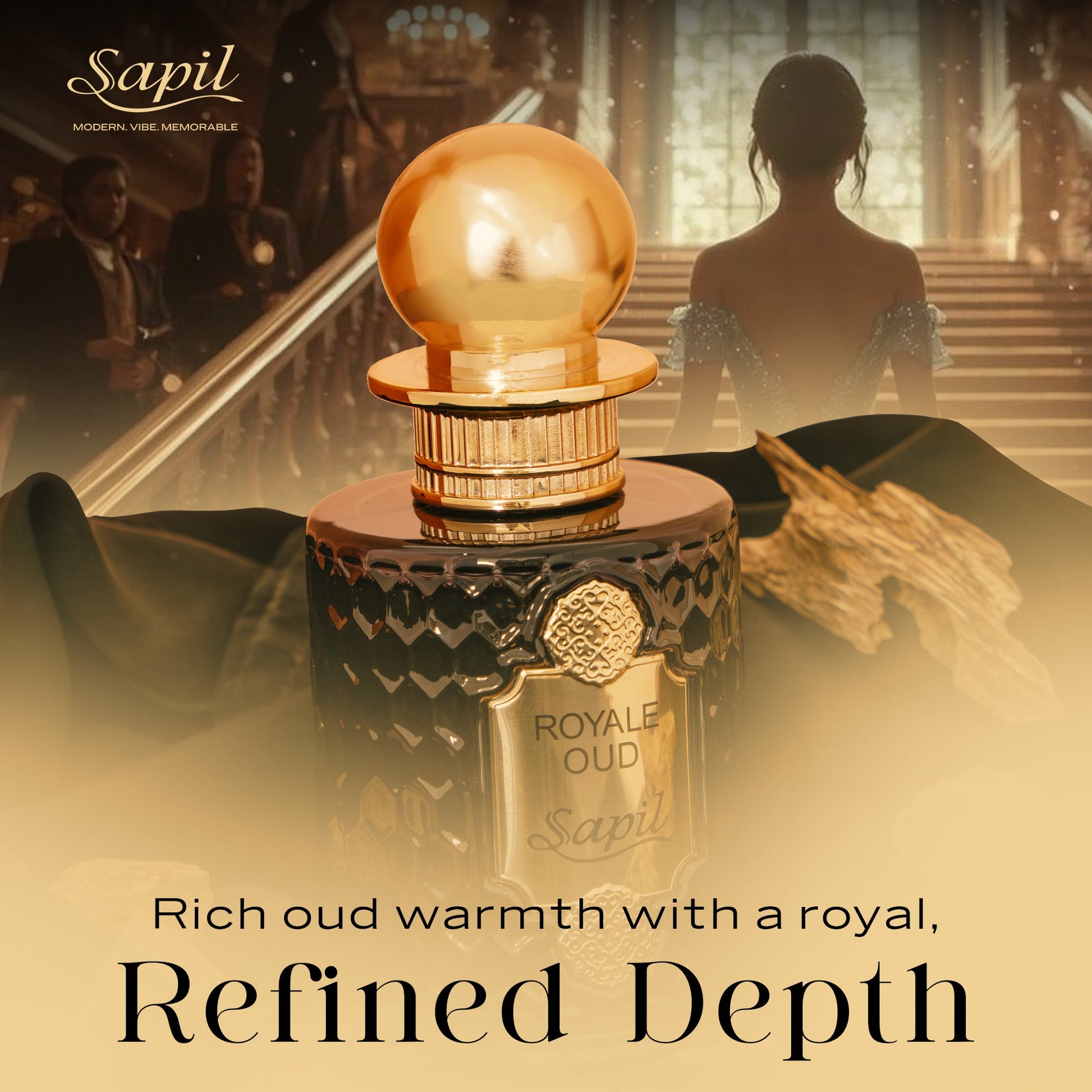 Sapil Royale Oud Eau de Parfum for Men & Women 100ml - Long Lasting Luxury Oud Woody Fragrance Perfume with Rich Oriental Not