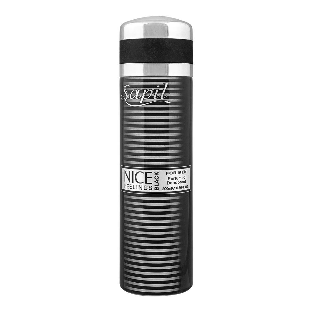 Sapil Nice Feelings Black Body Spray for Men 200ml - Long Lasting Masculine Fragrance Deodorant Spray with All Day Odor Prote