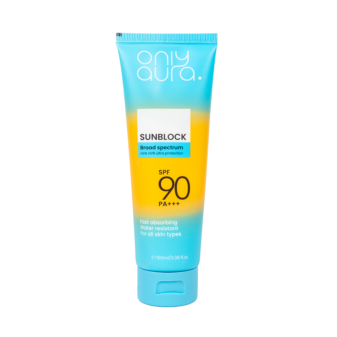 Only Aura Sun Block SPF90 100ml – Ultra High Protection Sunscreen for Strong UVA/UVB Defense, Sunburn Prevention, Skin Hydrat