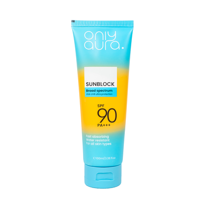 Only Aura Sun Block SPF90 100ml – Ultra High Protection Sunscreen for Strong UVA/UVB Defense, Sunburn Prevention, Skin Hydrat