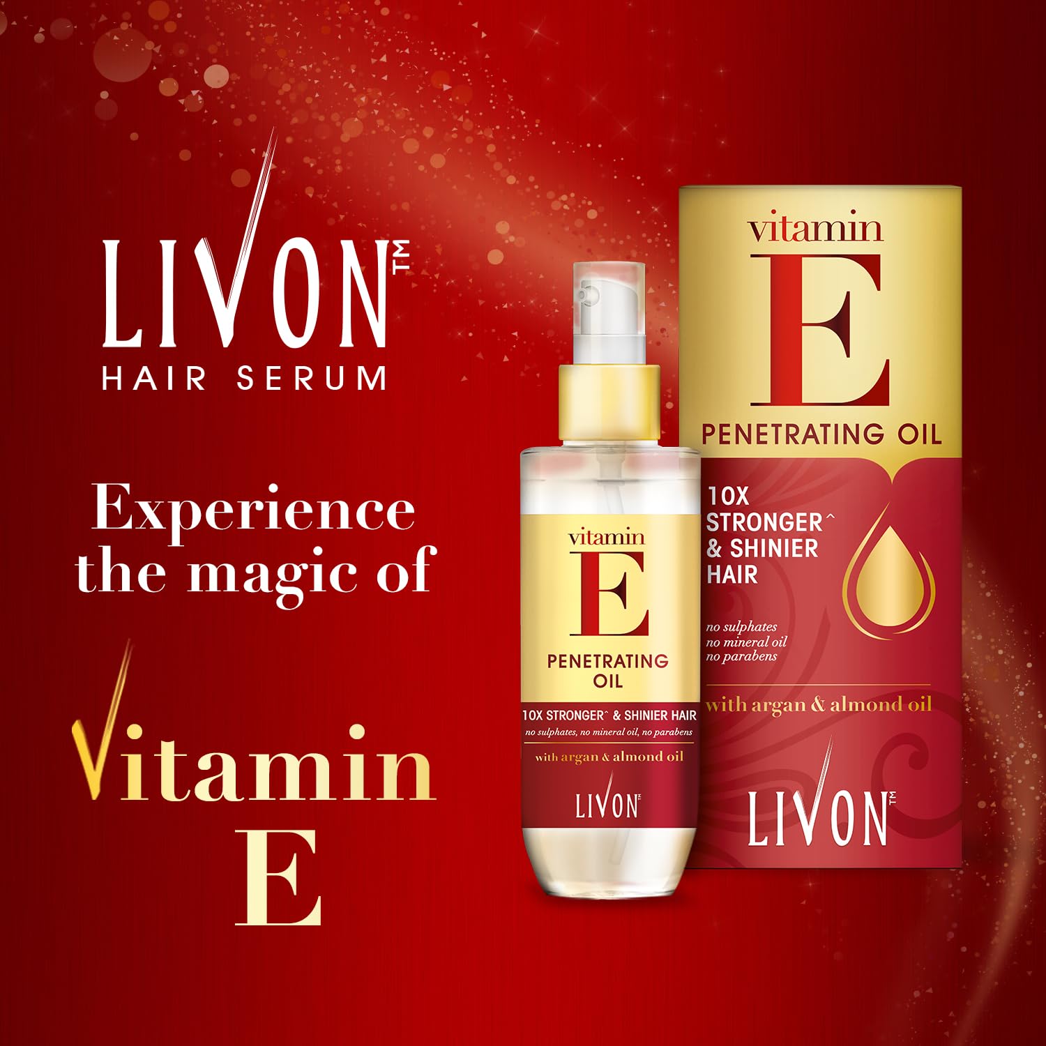 Livon Vitamin E Penetrating Hair Oil with Argan & Almond Oil 100ml - Deep Nourishment Frizz Control & Smooth Shine Hair Care 