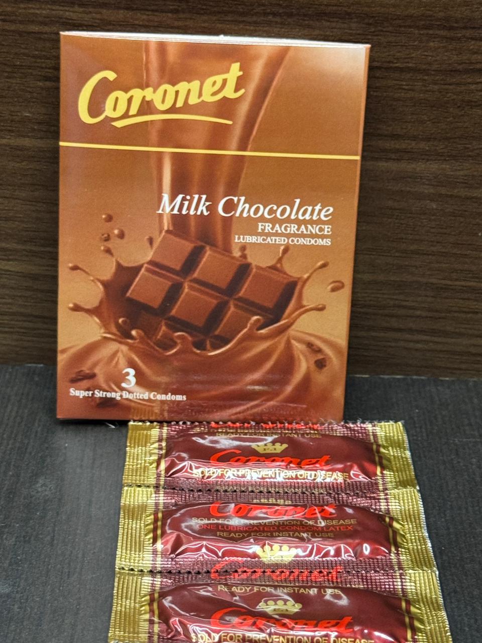 INNO Coronet Milk Chocolate Lubricated Condoms 36 Pcs (12 x 3 Packs) - Ultra Smooth, Flavored, Safe & Comfortable Protection 