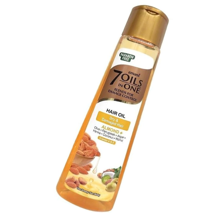 Emami 7 in 1 Almond Hair Oil 100ml - Nourishing Hair Care Oil for Strong, Smooth, Shiny & Healthy Hair Daily Use