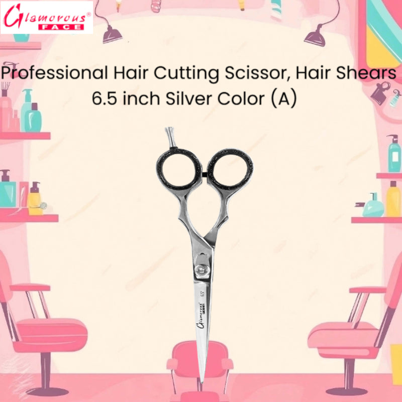 Glamorous Face Professional Hair Cutting Scissor, Hair Shears 6.5 inch Silver Color (A)