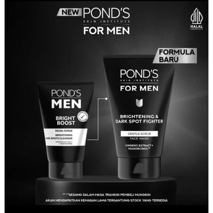 Pond’s Men Brightening & Dark Spot Fighter Gentle Scrub Face Wash 100g – With Ginseng Extract & Niasorcinol for Clear, Even-T